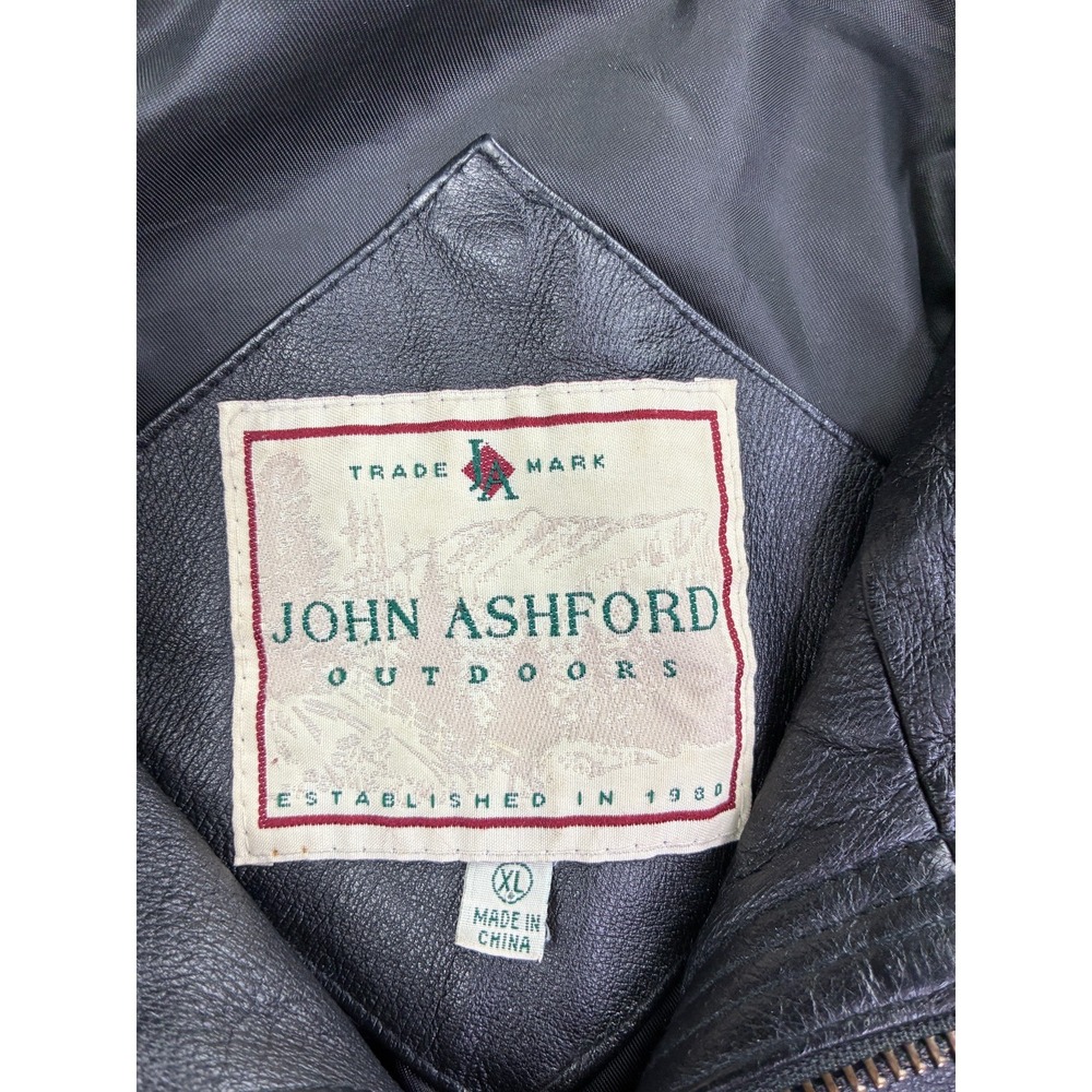 John Ashford Outdoors Men's XL Black Leather Car Coat Jacket Full Zip Vintage - Picture 2 of 12